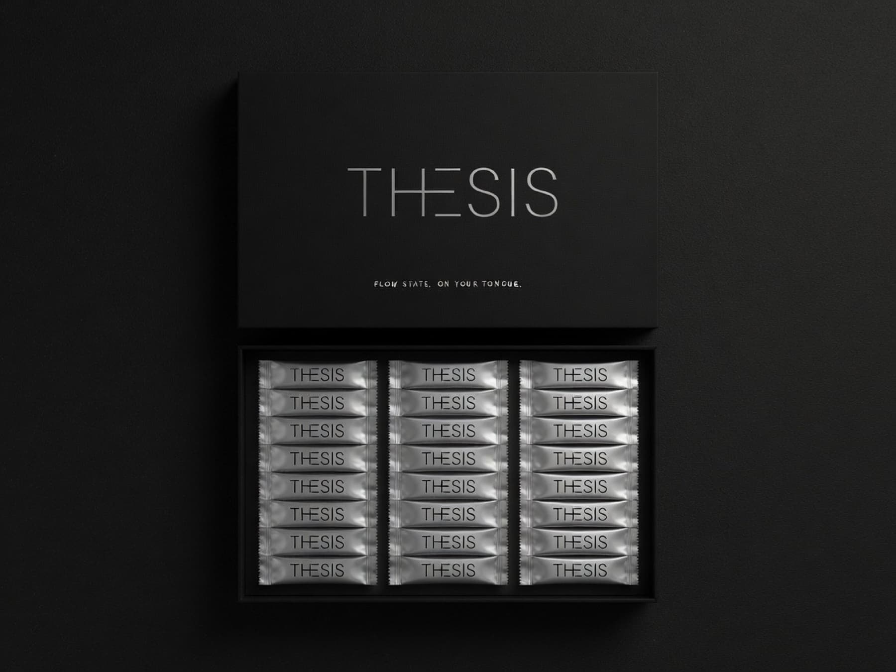 THESIS — a matte-black box of single-serve dissolvable focus strips